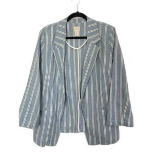Chico's 2 Classic Blue Striped Open Front Blazer Jacket Women's US Large/12 F35